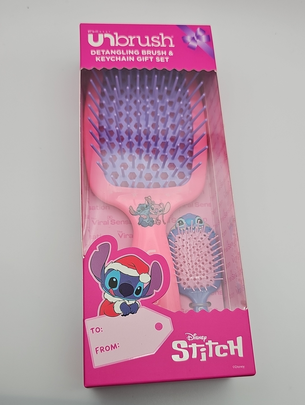 FHI Heat Unbrush Detangling‎ Brush Keychain Set Disney Stitch Limited Ed-Pink